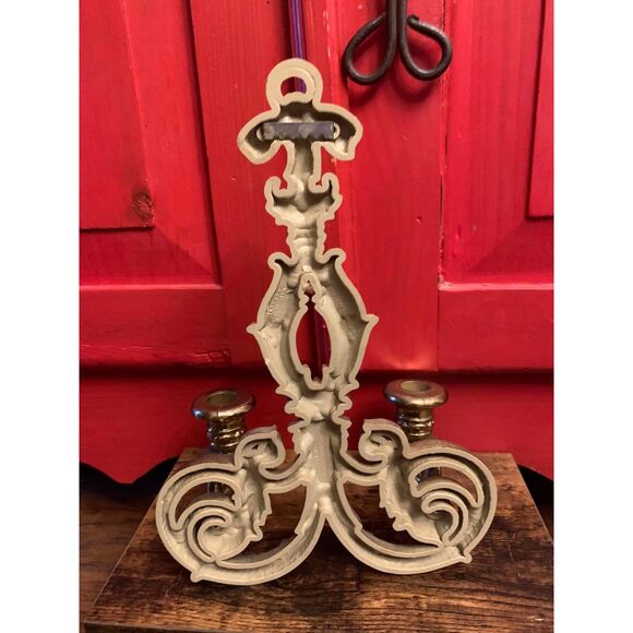 Vintage Burwood Shiny Gold Ornate Double Candle Holder Wall Sconce Taper Candle - Picture 2 of 2